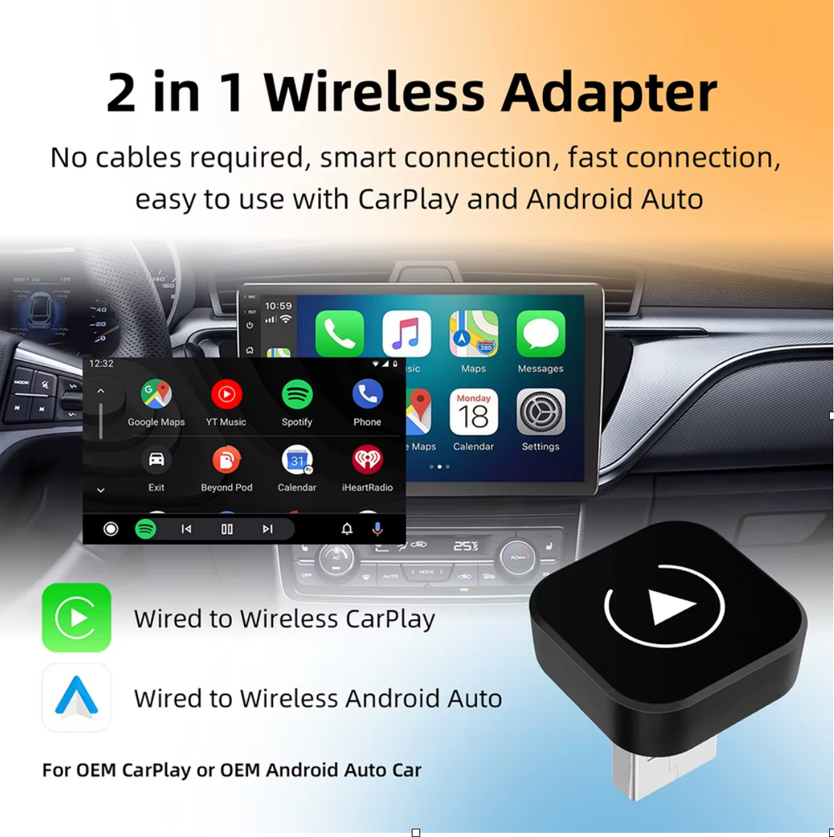 Carplay/Android Adaptateur tout type de voitures (Port USB Type-A)