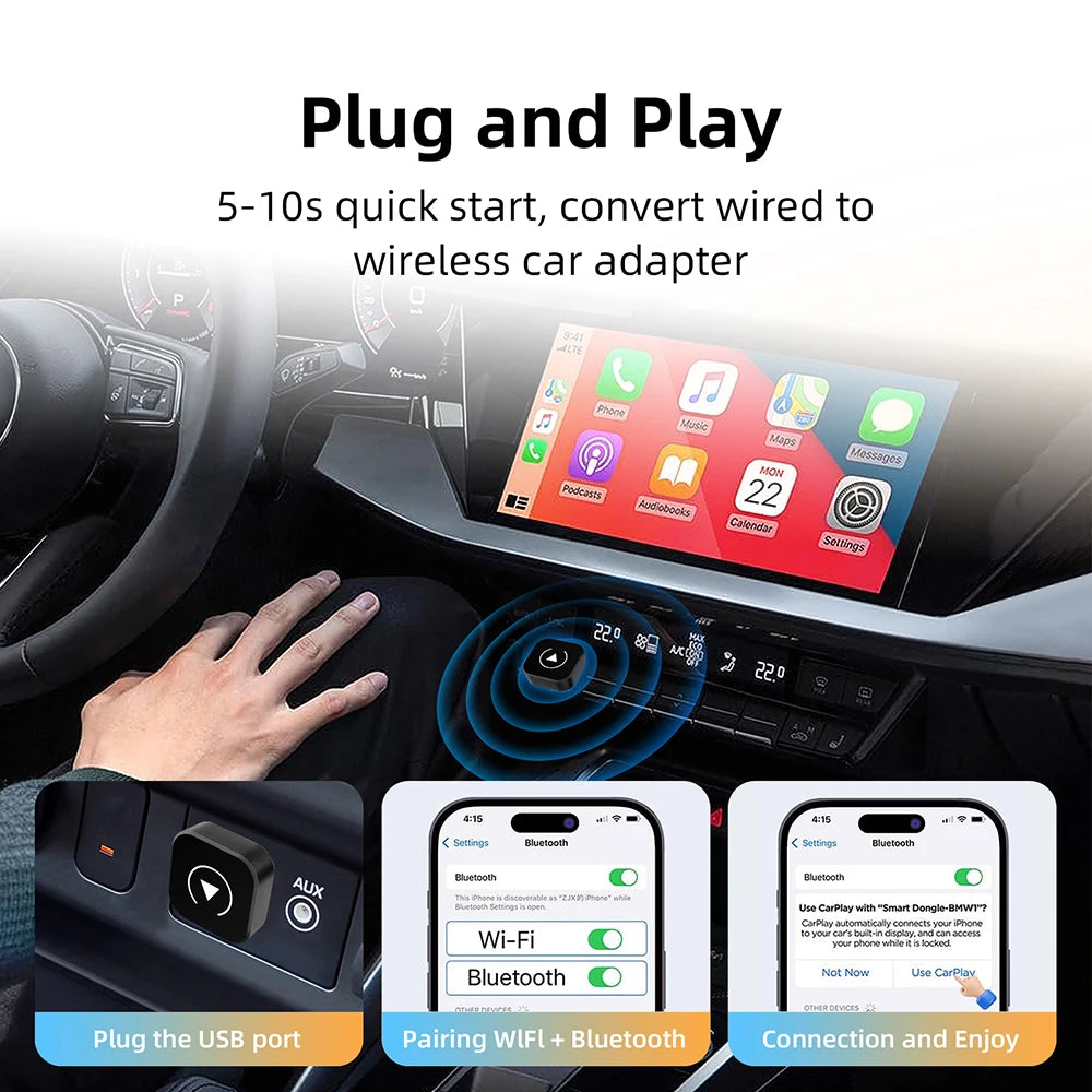 Adaptateur CarPlay et Android Auto sans fil TYORA, photo 4
