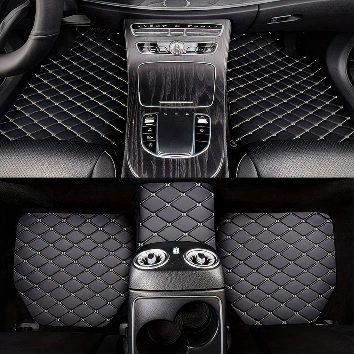 Tapis de sol en similicuir, noir et beige