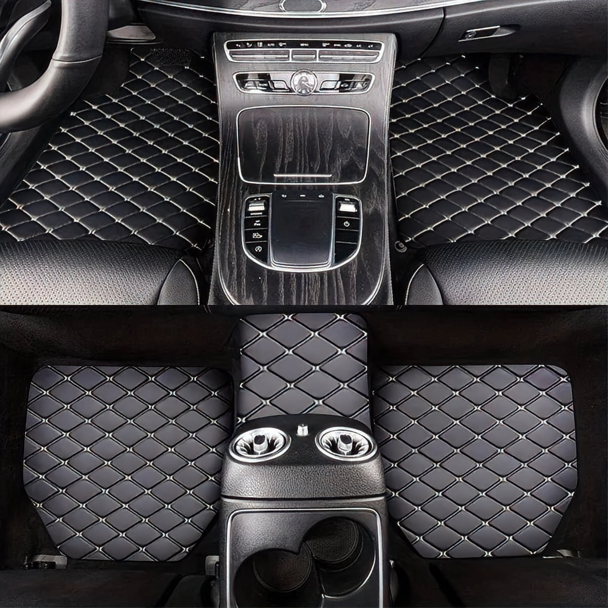 Tapis de sol en similicuir, noir et beige